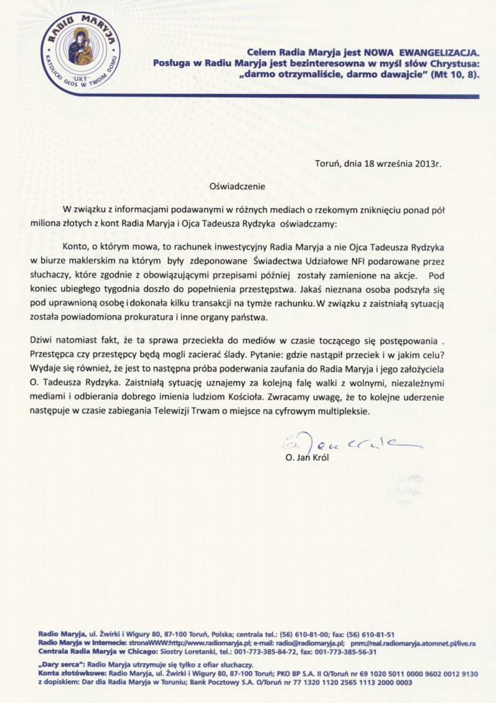 OŚWIADCZENIE