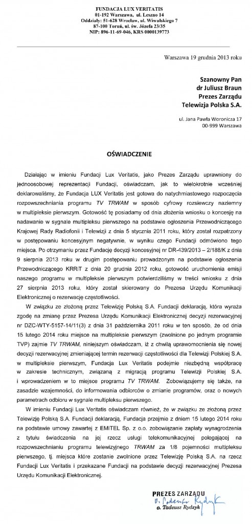 oswiadczenie fundacji lux veritatis
