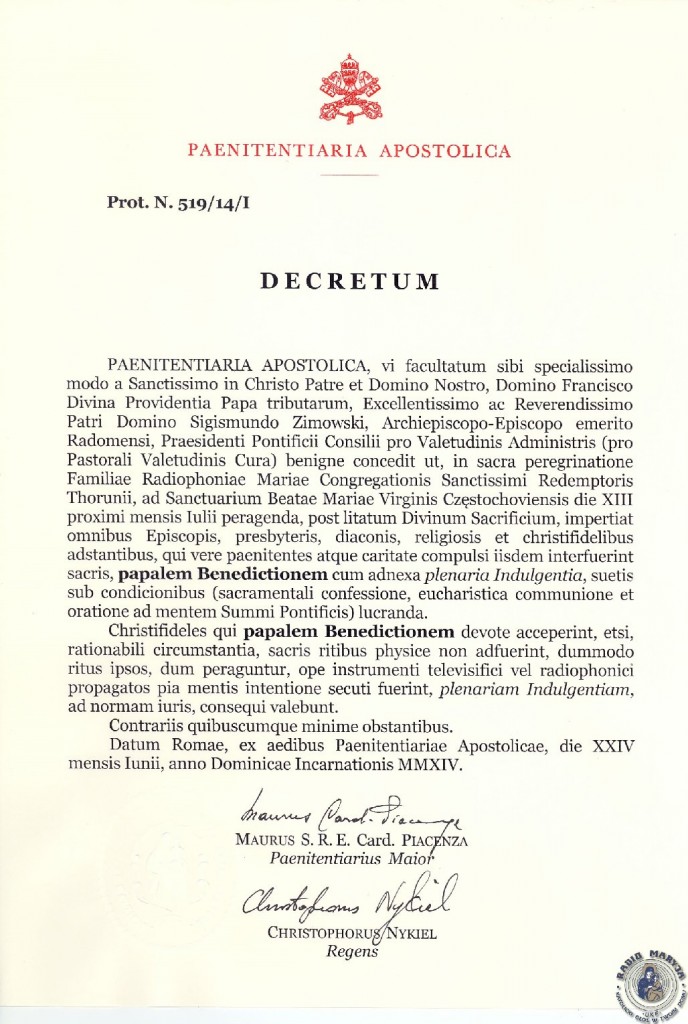 Dekret-penitencjarii-apostolskiej-na-XXIII-Pielgrzymkę-Radia-Maryja