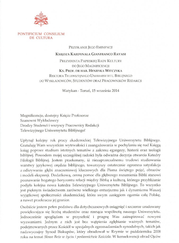 Przesłanie od Kard  Ravasiego dla TUB (1)