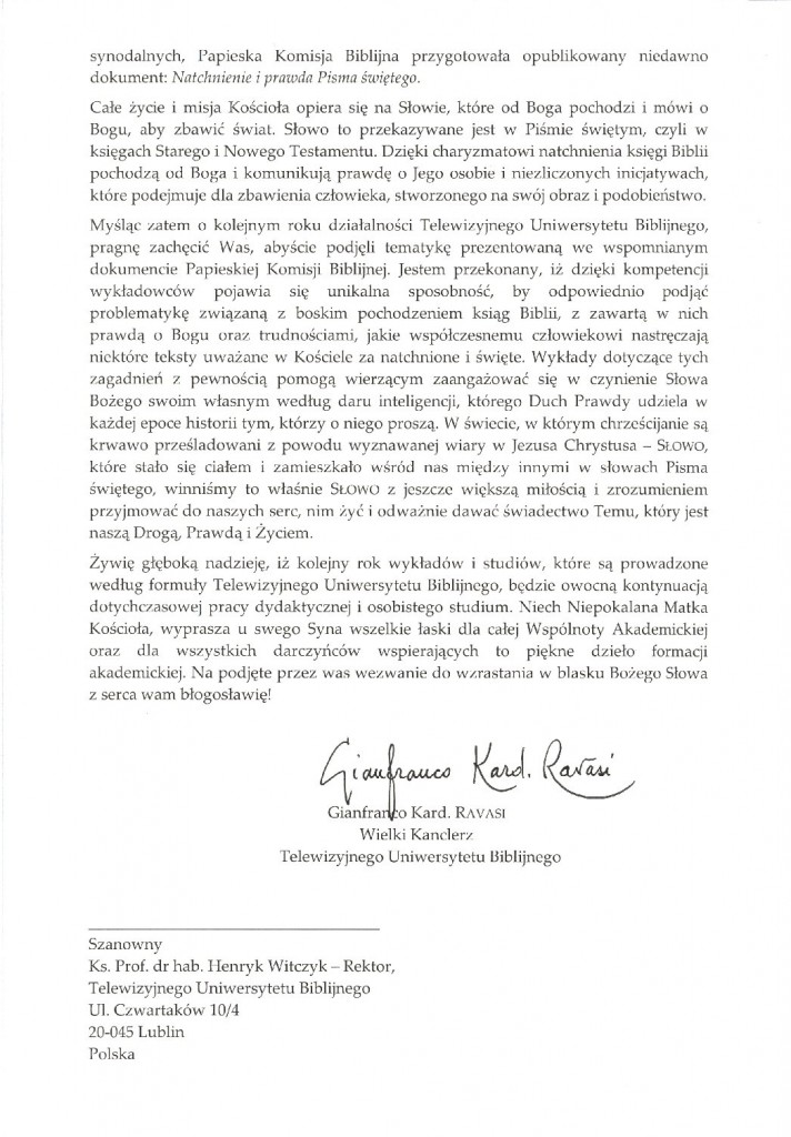 Przesłanie od Kard  Ravasiego dla TUB (2)