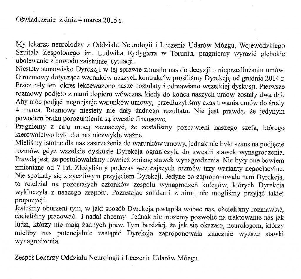 oświadczenie lekarzy