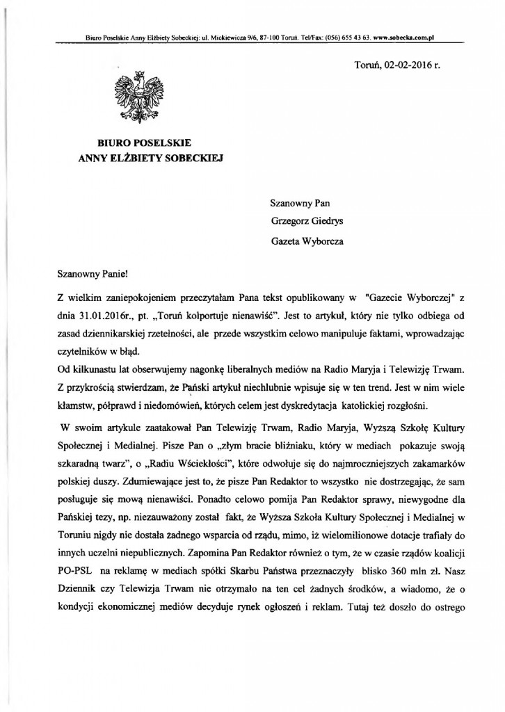 Pismo do Redaktora Gazety Wyborczej-1