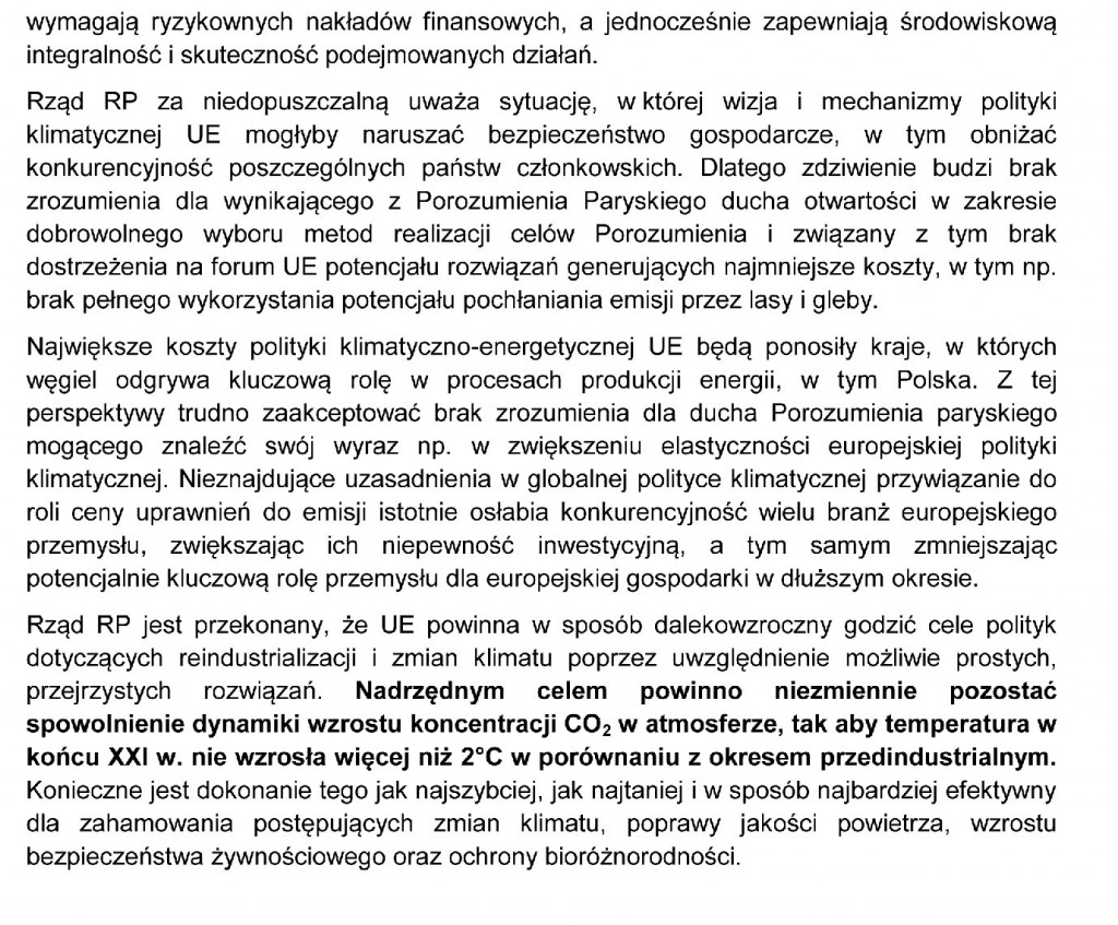 Polski non-paper dot. carbon price w kontekście wyników COP21-2